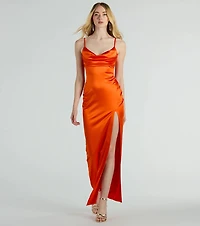 Laverne Formal Satin Lace-Up Column Dress
