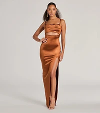 Kyla Cutout High Slit Satin Formal Dress