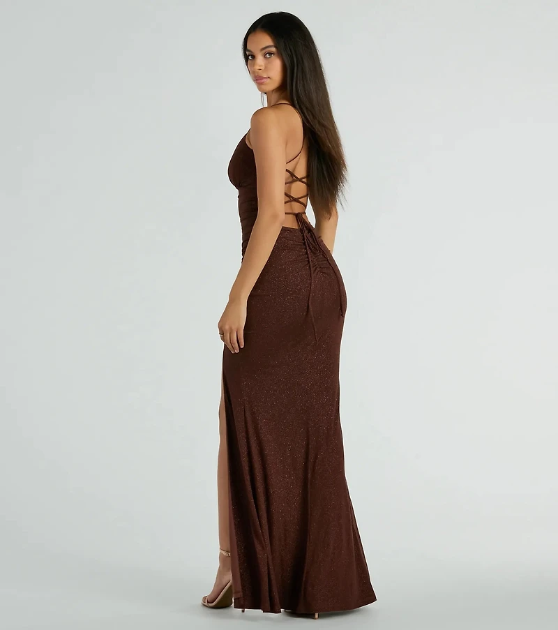 Eliana Lace-Up Mermaid Glitter Knit Formal Dress