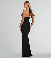Sevi Halter Mermaid Glitter Formal Dress