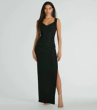 Claire Low-Back Slim Glitter Mesh Formal Dress
