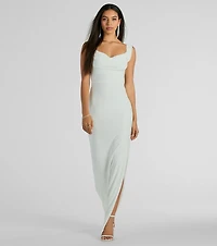 Claire Low-Back Slim Glitter Mesh Formal Dress