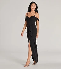Bridget Off-The-Shoulder Slim Crepe Formal Dress