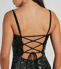 Carly Lace-Up Mermaid Sequin Satin Formal Dress