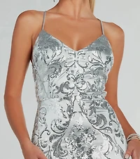 Holly Lace-Up Sequin Satin Formal Dress