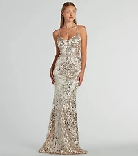 Holly Lace-Up Sequin Satin Formal Dress