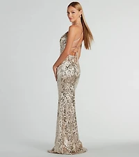 Holly Lace-Up Sequin Satin Formal Dress