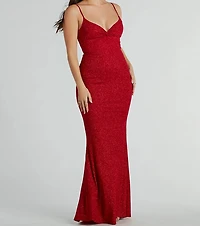 Maleah Twist-Front Glitter Knit Mermaid Dress