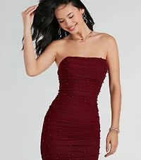 Caterina Formal Strapless Faux Pearl Long Dress