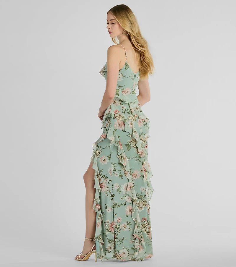 Helga V-Neck Ruffled Mermaid Floral Formal Dress