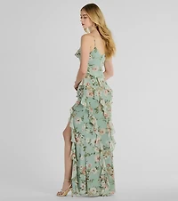 Helga V-Neck Ruffled Mermaid Floral Formal Dress