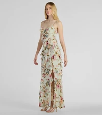 Helga V-Neck Ruffled Mermaid Floral Formal Dress