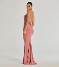 Lexi Formal Mesh Lace-Up Mermaid Long Dress