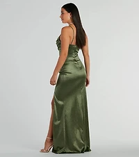 Melody Cowl Neck Mermaid Glitter Satin Formal Dress