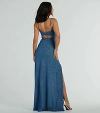 Elizabeth Cutout A-Line Slit Glitter Formal Dress