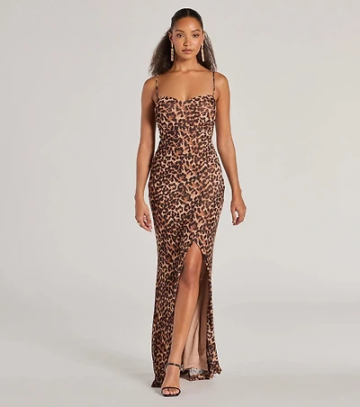 Velma Leopard Wrap Slit Mermaid Formal Dress