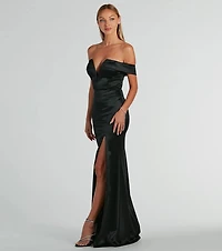 Callie Off-The-Shoulder Mermaid Glitter Satin Formal Dress