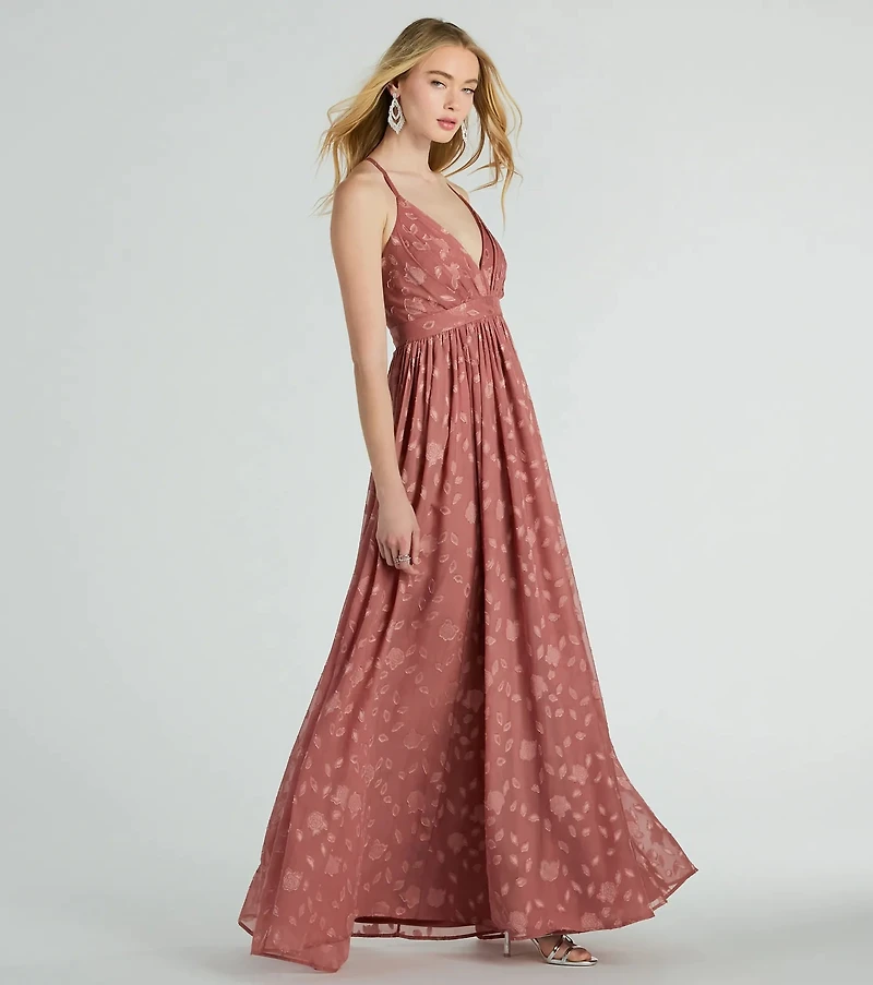 Arya V-Neck Strappy A-Line Floral Chiffon Formal Dress