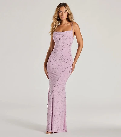 Mayva Mermaid Rhinestone Faux Pearl Formal Dress