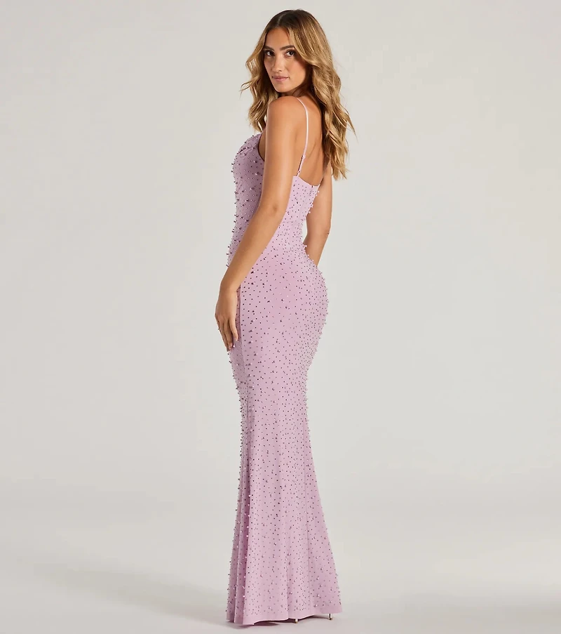 Mayva Mermaid Rhinestone Faux Pearl Formal Dress