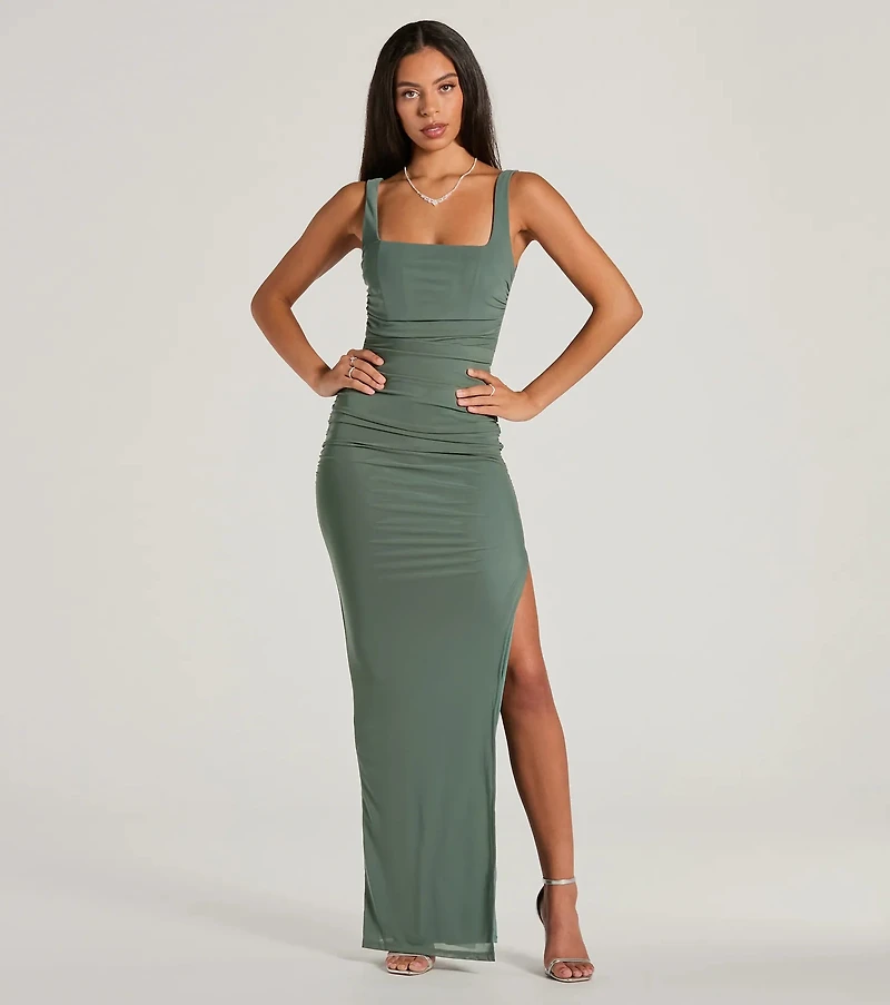 Layne Square Neck Slim Mesh Formal Dress