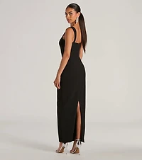 Monae Sleeveless Slim Long Crepe Formal Dress