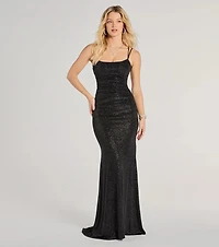 Rylie Formal Glitter Lace-Up Column Dress