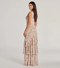 Melonie Corset Ruffled Mermaid Floral Formal Dress