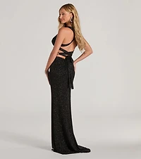 Kat Formal Glitter Lace-Up Column Dress