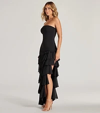 Shianne Strapless Chiffon Ruffled A-Line Formal Dress
