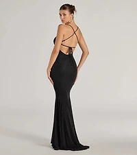 Ariyah Lace-Up Mermaid Glitter Mesh Formal Dress