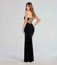 Margo Velvet Strapless High Slit Mermaid Dress
