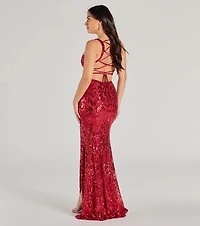 Moira Lace-Up Sequin Formal Dress