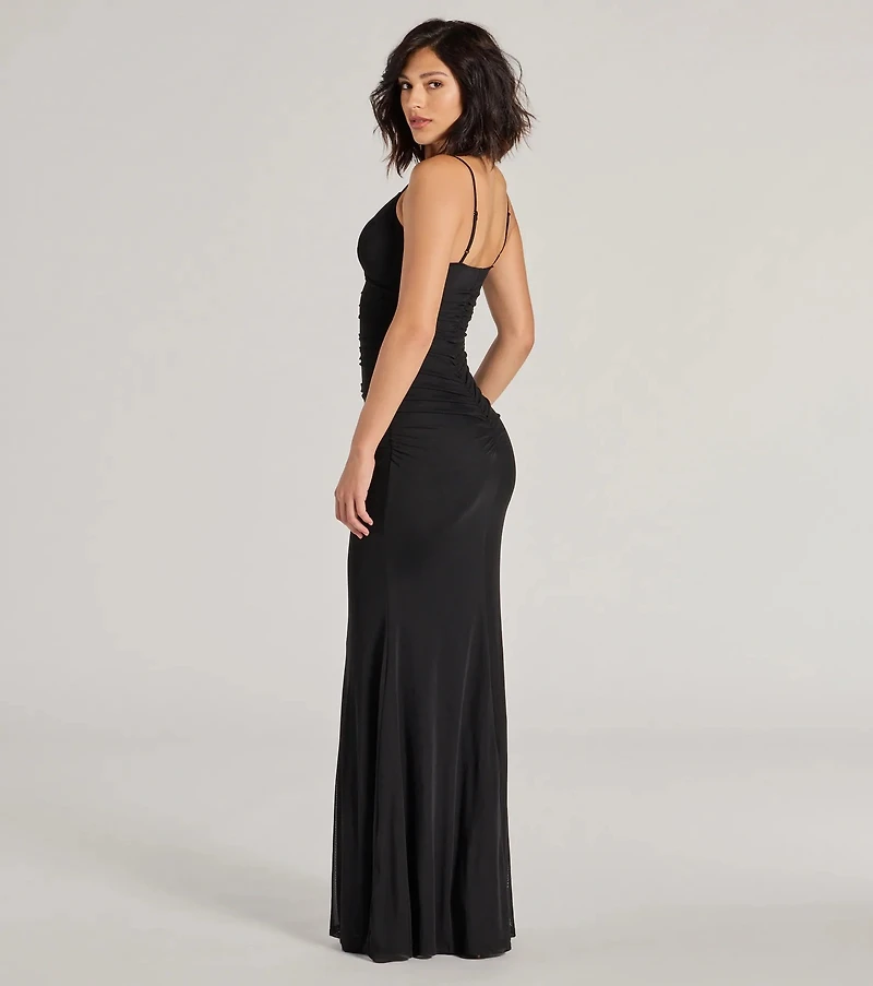 Kay Sleeveless V-Neck Mermaid Mesh Formal Dress