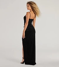 Reina Glitter Velvet High Slit Formal Dress