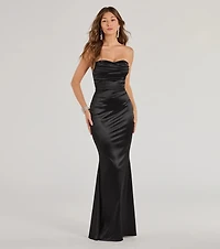 Priscilla Formal Satin Strapless Mermaid Dress