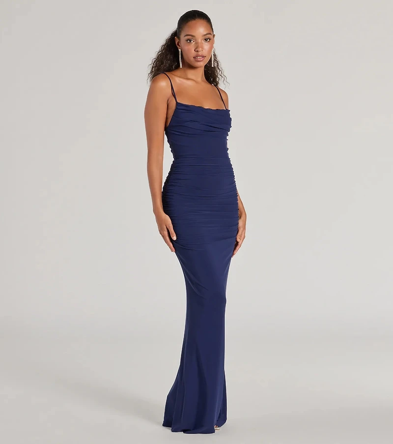 Julane Cowl Neck Ruched Column Dress