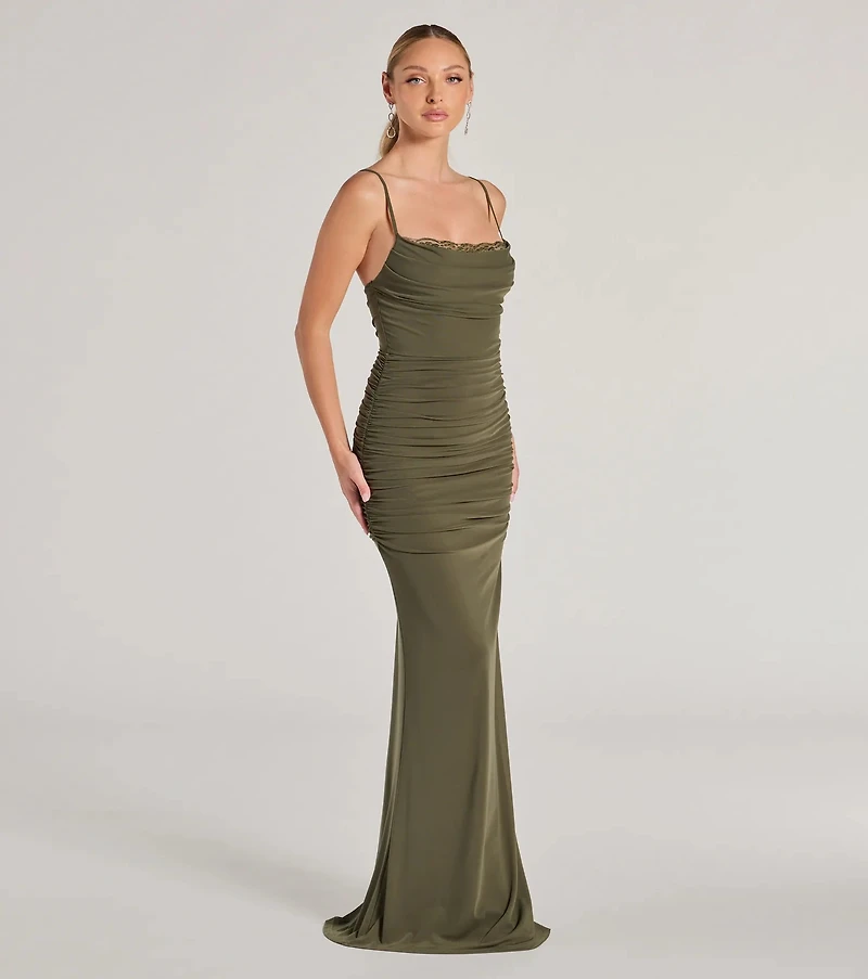 Julane Cowl Neck Ruched Column Dress