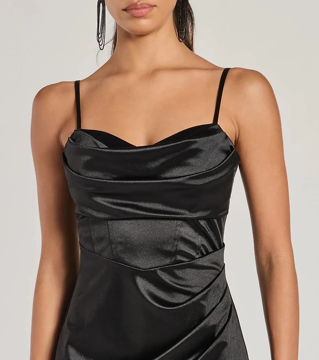 Windsor Iliana Cowl Neck High Slit Satin Column Dress at Foxvalley Mall in  Aurora, IL