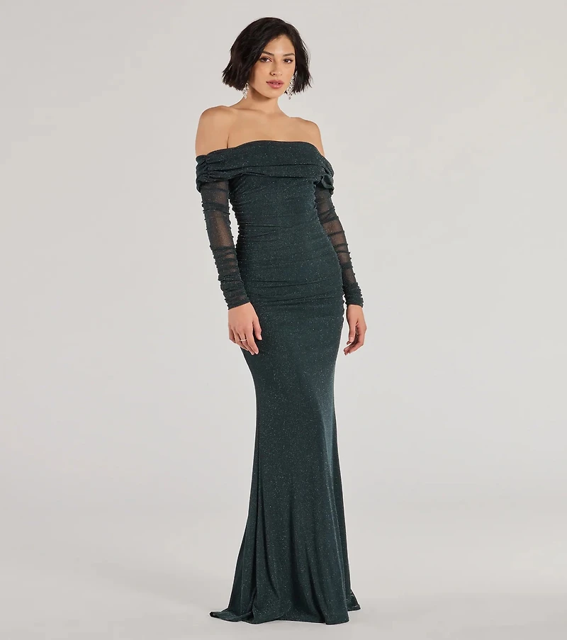 Tova Off The Shoulder Glitter Mermaid Dress