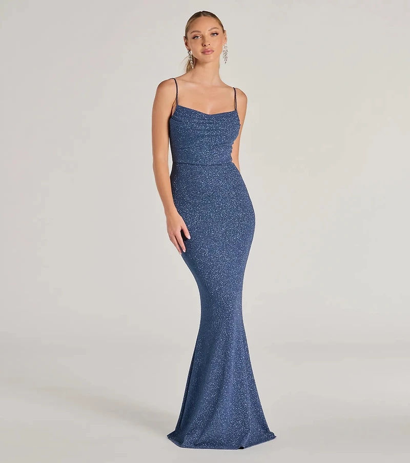 Erica Cowl Neck Mermaid Glitter Formal Dress