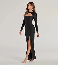 Veda Cutout Long Sleeve Column Formal Dress