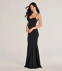 Emmaline Lace Trim Cutout Crepe Mermaid Dress