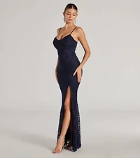 Romina Lace Cowl Neck High Slit Mermaid Dress