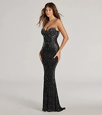 Adelyn Rhinestone Mesh Strapless Mermaid Dress