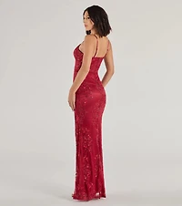 Elodie Beaded Floral Lace Mermaid Dress