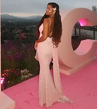 Gwendolyn Glitter Knit Bow-Back Mermaid Dress