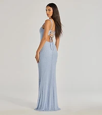 Kimia Beaded Lace-Up Column Dress