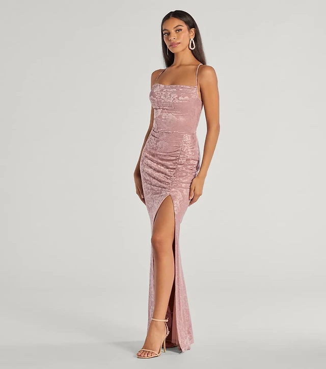 kehlani formal floral lace slit mermaid dress Windsor The plunging V Kehlani Formal Floral Lace Slit