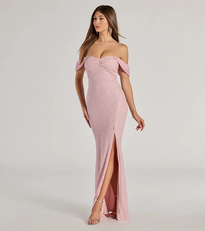 Tamara Off-The-Shoulder Mermaid Glitter Formal Dress